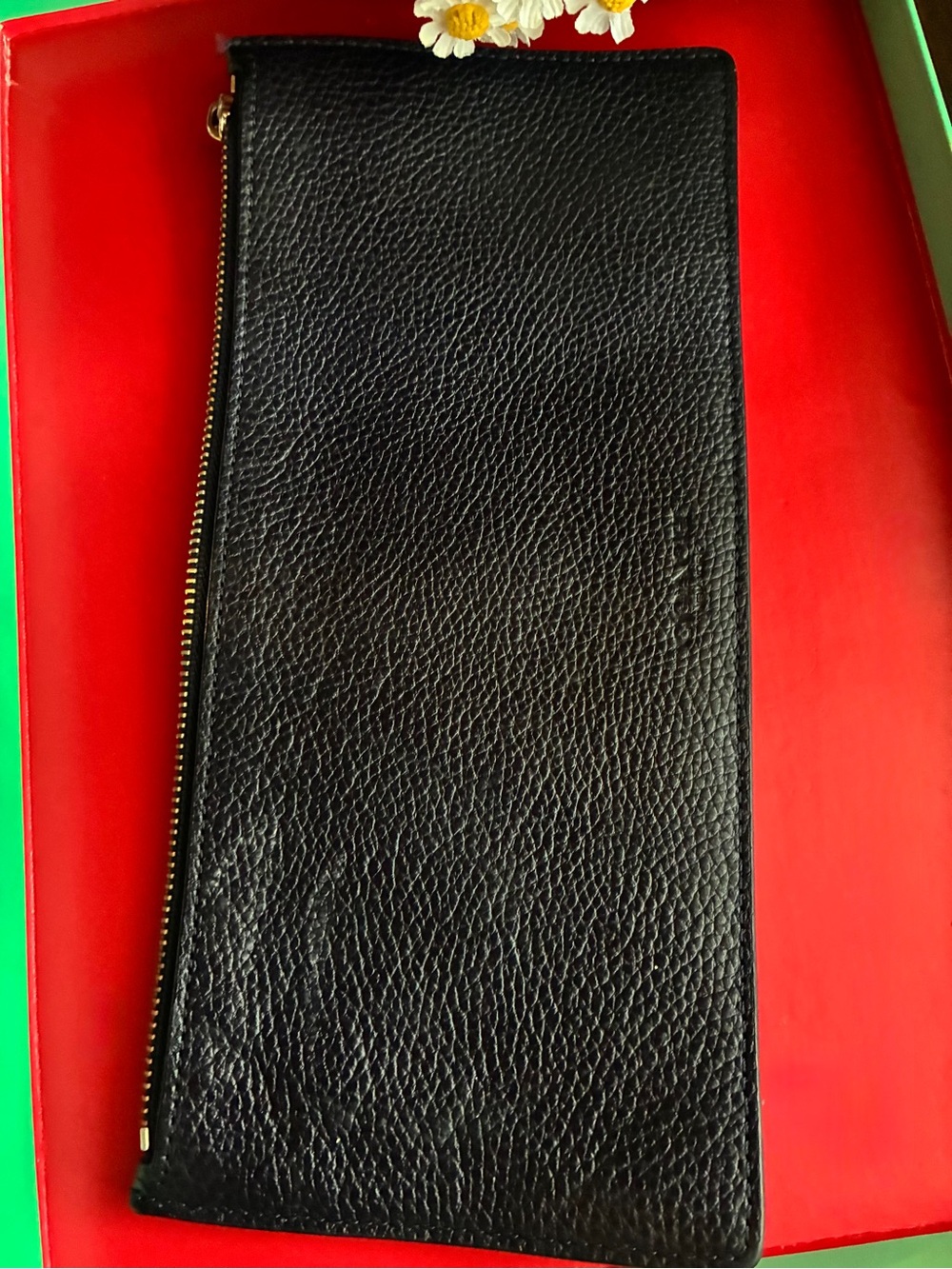 Coach Navy Pebbled Leather Zip Wallet Long Slim